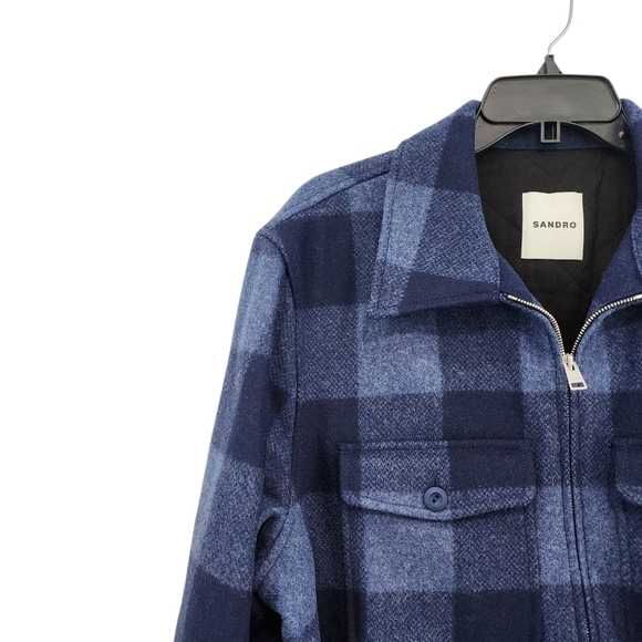 Sandro Men's Wool Blend Plaid Zip Up Pocket Jacket - XL - Picture 3 of 10